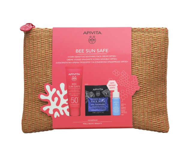 Apivita Set Bee Sun Safe Hydra Sensitive Soothing Face Cream SPF50+ 50ml + Aqua Beelicious Booster 10ml + Express Beauty Face Mask Sea Lavender 2x8ml