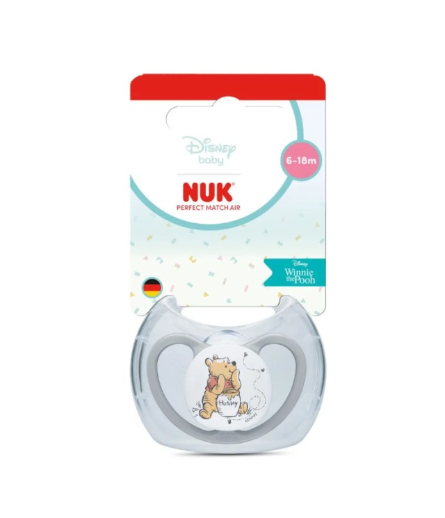 Nuk Perfect Match Air Disney Winnie Πιπίλα Γκρι 6-18m 1τμχ