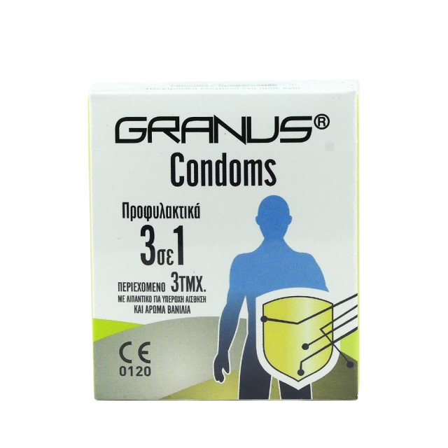Granus Condoms 3 in 1 με Λιπαντικό και Άρωμα Βανίλια 3τμχ