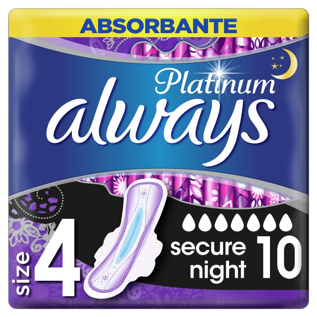 Always Platinum Secure Night No4 Σερβιέτες Με Φτερά 10τμχ