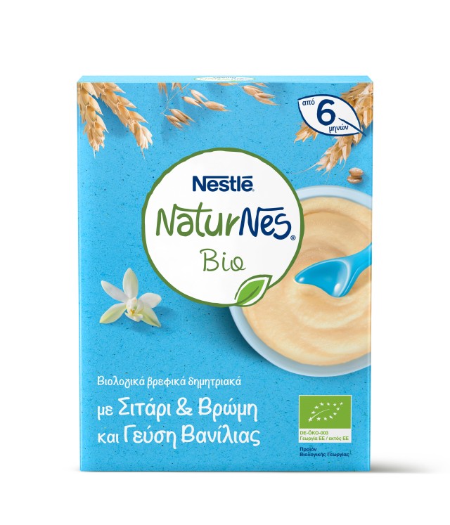 Nestle Naturnes Bio Βιολογικά Βρεφικά Δημητριακά με Σιτάρι & Βρώμη και Γεύση Βανίλιας από 6 Μηνών 240gr