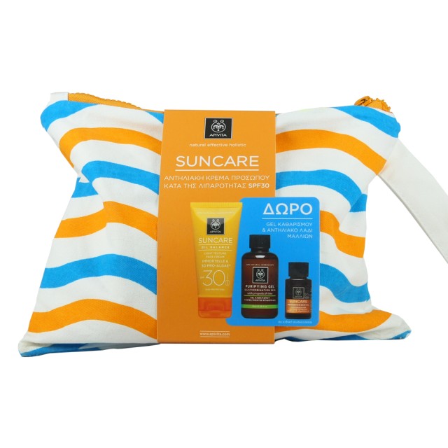 Apivita Promo Suncare Αντιηλιακή Κρέμα Προσώπου Κατά της Λιπαρότητας SPF30 50ml + Δώρο Gel Καθαρισμού για Λιπαρές-Μικτές Επιδερμίδες με Πρόπολη & Κίτρο 75ml + Αντιηλιακό Λάδι Μαλλιών για Προστασία και Ενυδάτωση 20ml