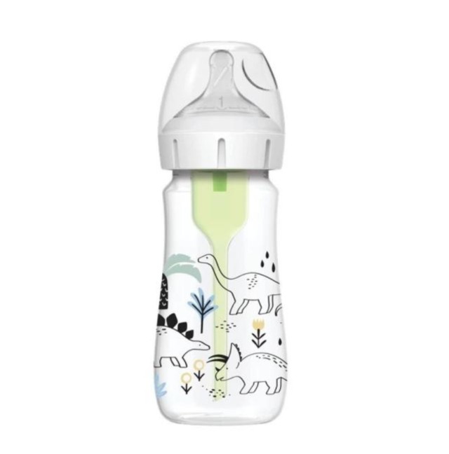 Dr Brown's Anti-colic Options+ Πλαστικό Μπιμπερό Με Φαρδύ Λαιμό Natural Flow Baby Dino 270ml