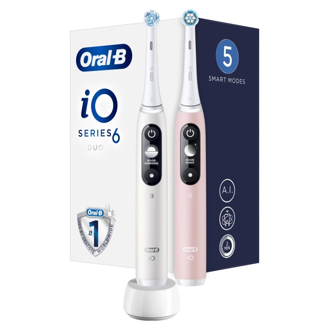 Oral-B iO Series 6 Duo Ηλεκτρική Οδοντόβουρτσα Magnetic White + Ηλεκτρική Οδοντόβουρτσα Magnetic Pink 1 set