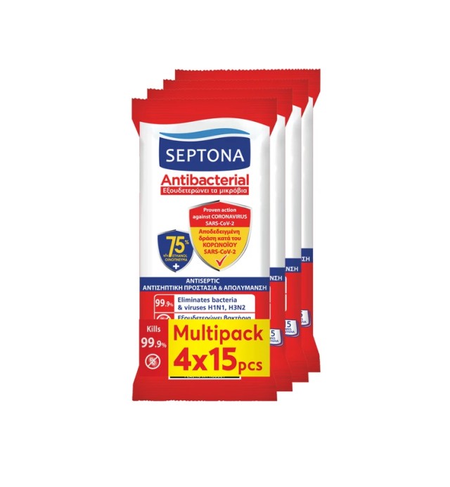 Septona Set Antibacterial & Antiseptic Refresh Wipes 60 Τεμάχια (4x15 Τεμάχια)