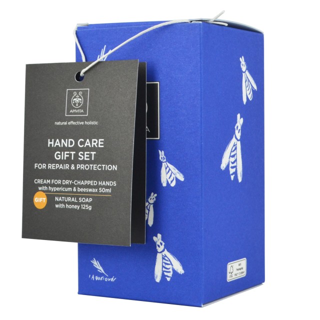 APIVITA Πακέτο Προσφοράς Hand Care Gift Set HAND CARE ΚΡΕΜΑ ΓΙΑ ΞΗΡΑ - ΣΚΑΣΜΕΝΑ ΧΕΡΙΑ με Βάλσαμο & Μελισσοκέρι 50ml & ΔΩΡΟ APIVITA NATURAL SOAP ΣΑΠΟΥΝΙ με Μέλι 125g