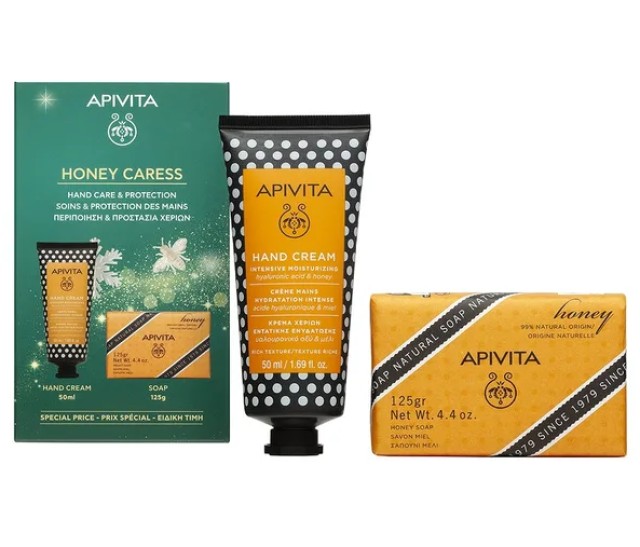 Apivita Promo Honey Caress Κρέμα Χεριών Εντατικής Ενυδάτωσης 50ml & Δώρο Φυσικό Σαπούνι με Μέλι 125g