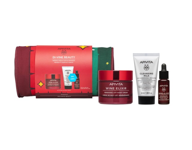 Apivita Set Di-Vine Beauty Wine Elixir Night Cream Αντιρυτιδική Κρέμα Νύχτας 50ml + Δώρο Replenishing Firming Face Oil 10ml + Cleansing Milk 3 in 1 50ml