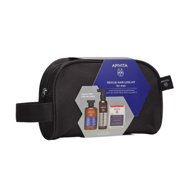 Apivita Set Rescue Hair Loss Kit Men With Toning Shampoo For Men 250ml + Anti-Hair Loss Lotion 150ml + Nutritional Supplement For Healthy Hair And Nails 30 caps