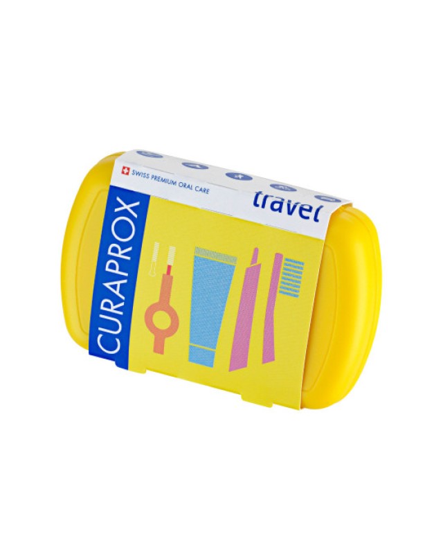 Curaprox Travel Set Στοματικής Υγιεινής Ταξιδίου με Οδοντόκρεμα 10ml + Οδοντόβουρτσα Πτυσσόμενη + Μεσοδόντιο Βουρτσάκι Καθαρισμού + Κουτί Μεταφοράς Κίτρινο 1τμχ