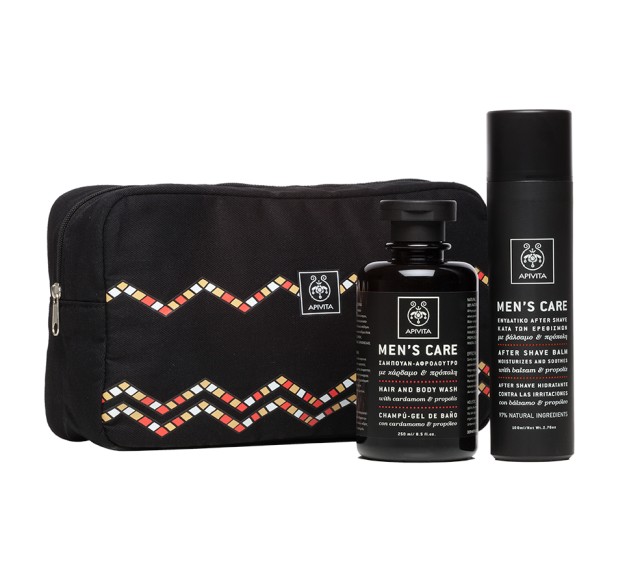 Apivita Men's Care Gift Set - After Shave Balm with Hypericum & Propolis 100ml + Hair & Body Wash with Cardamom & Propolis 250ml