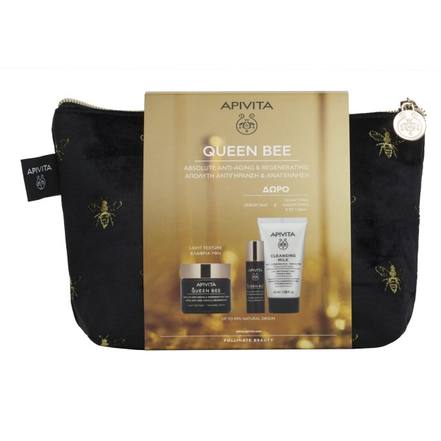 Apivita Promo Queen Bee Absolute Anti Aging & Regenerating Cream Ελαφριάς Υφής 50ml & Δώρο Serum Προσώπου 10ml & Cleansing Milk 3 in 1 50ml