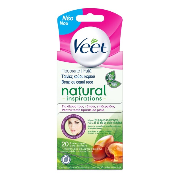 Veet Natural Inspirations Ταινίες Κρύο Κερί Για το Πρόσωπο Για όλους τους τύπους δέρματος 20strips