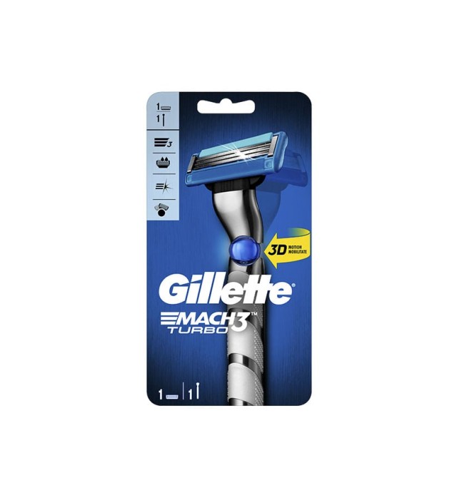 Gillette Mach 3 Turbo Ανδρική Ξυριστική Μηχανή 1τμχ + Ανταλλακτική Κεφαλή 1τμχ