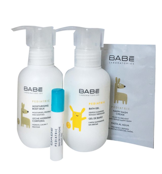 Babe Baby Travel Time Kit Pediatric Moisturising Body Milk 100ml + Pediatric Bath Gel 100ml + Pediatric Nappy Rash Cream 3ml + Pediatric Eau De Colonia 2ml
