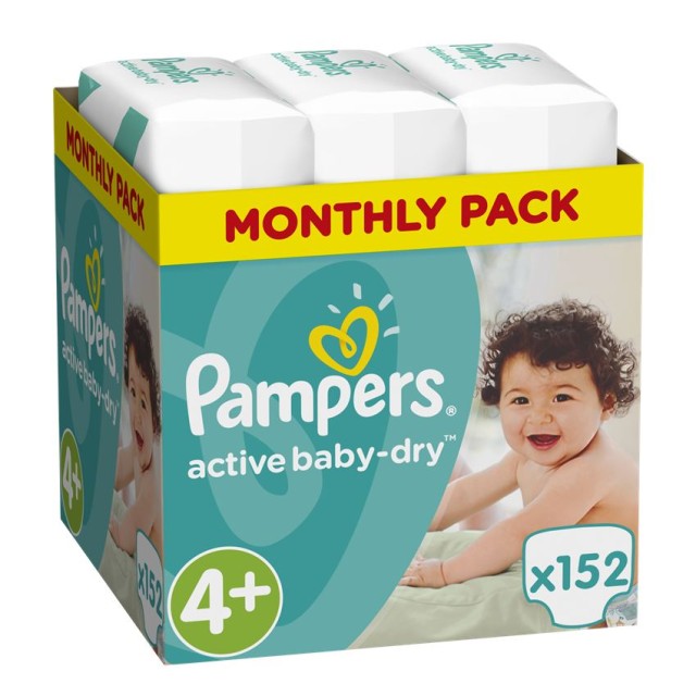 Pampers Active Baby-Dry No.4+ (9-18Kg) 152 Πάνες