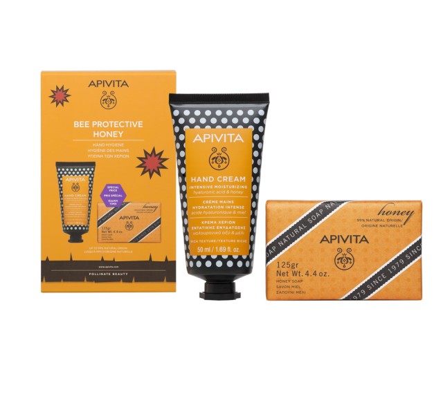 Apivita Set Bee Protective Honey Κρέμα Χεριών Εντατικής Ενυδάτωσης με Υαλουρονικό Οξύ-Μέλι 50ml + Δώρο Φυσικό Σαπούνι με Μέλι 125gr