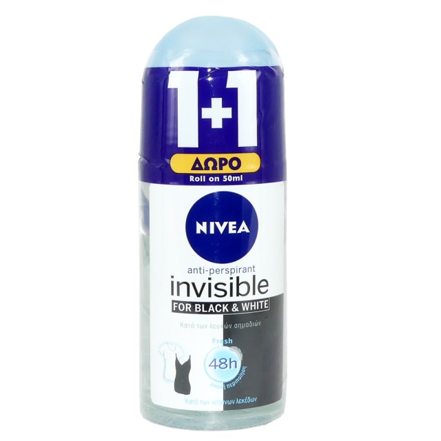NIVEA Roll-On Invisible Black & White 48h 50ml 1+1 Δώρο