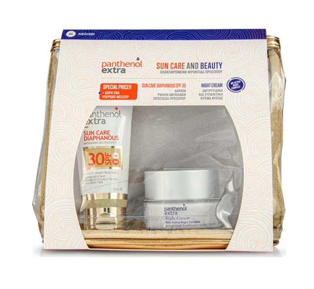 Panthenol Extra Set Sun Care and Beauty με Extra Sun Care Diaphanous SPF30 Αντιηλιακό Gel Προσώπου 50ml + Panthenol Extra Night Cream Κρέμα Νύχτας 50ml + Δώρο Νεσεσέρ