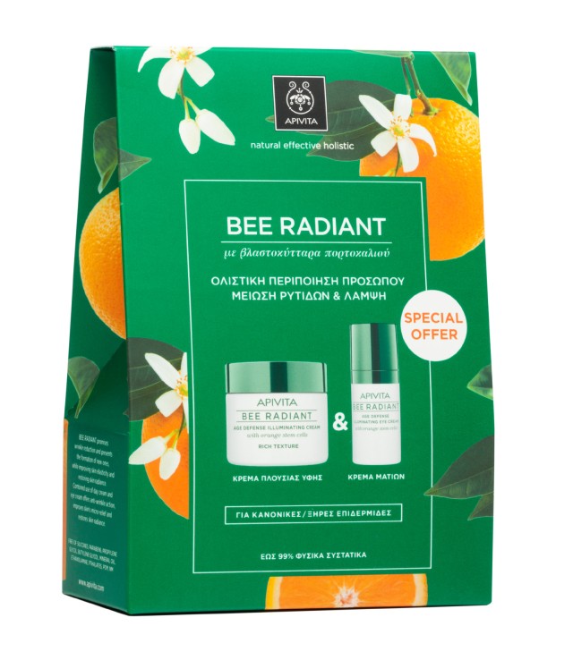 Apivita Set Bee Radiant Age Defense Illuminating Cream Πλούσιας Υφής για Κανονικές & Ξηρές Επιδερμίδες 50ml + Bee Radiant Age Defense Illuminating Eye Cream για Κανονικές & Ξηρές Επιδερμίδες 15ml