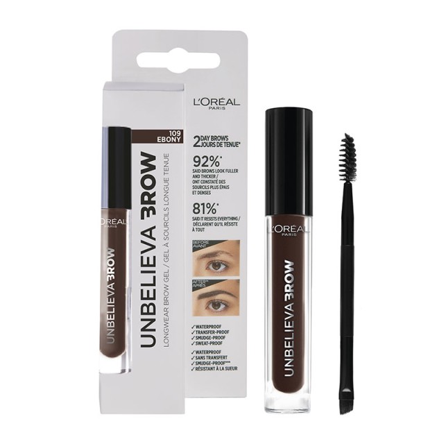 L'Oreal Paris Unbelieva Longwear Brow Gel 109 Ebony 3.4ml