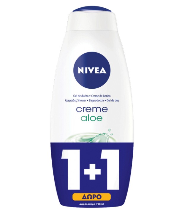 Nivea Creme Aloe Κρεμώδες Αφρόλουτρο 750ml 1+1 Δώρο