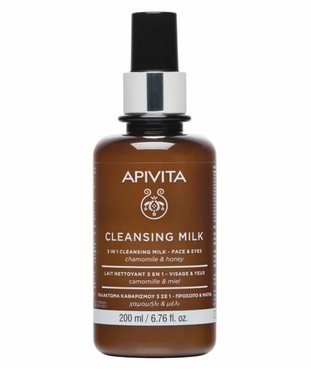 APIVITA Cleansing Milk 3 σε 1 για Πρόσωπο & Μάτια Με Χαμομήλι & Μέλι 200ml