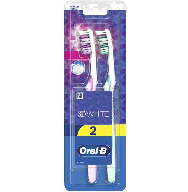 Oral-B 3D White Duo 2 Medium Toothbrush Μέτρια Οδοντόβουρτσα 2τμχ