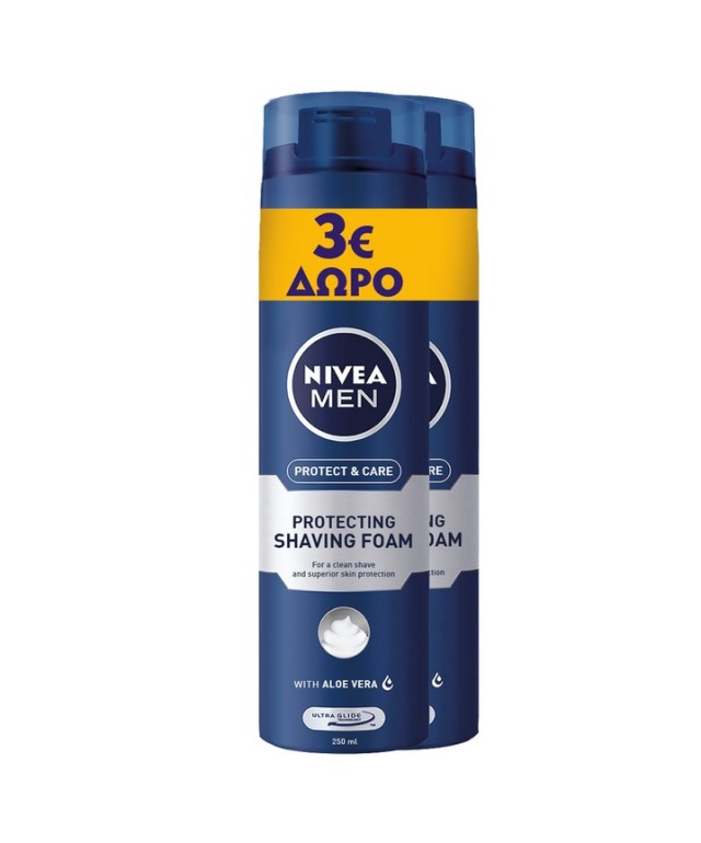 Nivea Men Protect Care Αφρός Ξυρίσματος με Aloe Vera 2x200ml (3 ευρώ Δώρο)