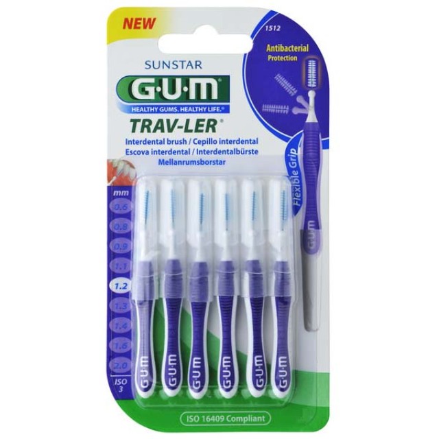Gum 1512 Μεσοδόντια Trav-Ler Interdental Brush 1,2mm 6τμχ με -25%