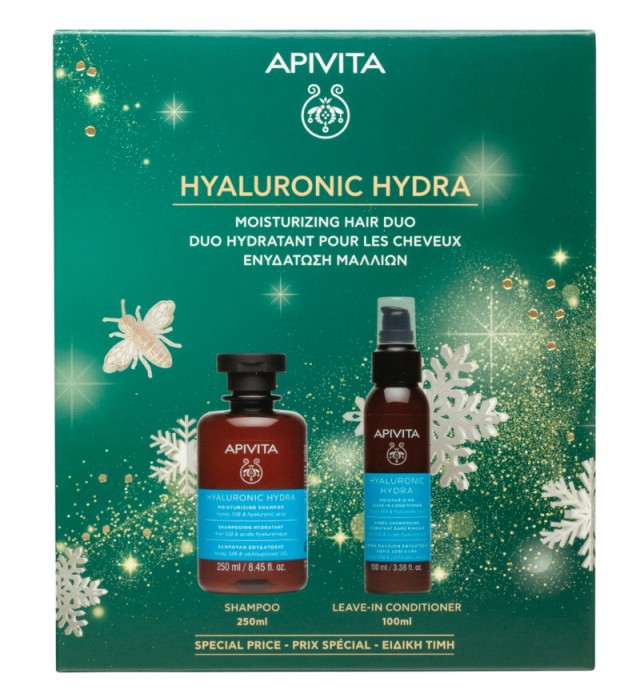 Apivita Hyaluronic Hydra Moisturizing Shampoo Σαμπουάν Ενυδάτωσης, 250ml + Moisturizing Leave-In Conditioner Κρέμα Μαλλιών Ενυδάτωσης Χωρίς Ξέβγαλμα, 100ml