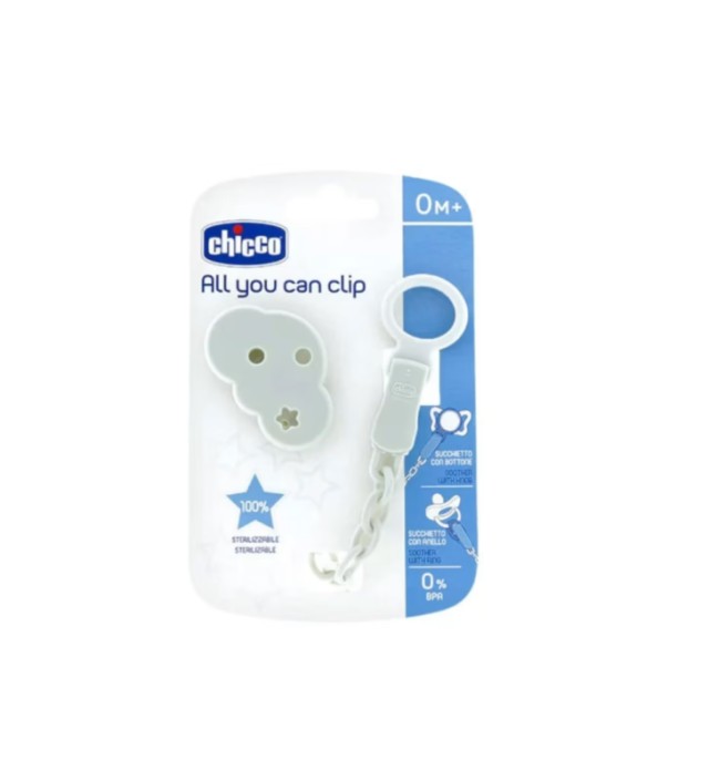 Chicco All You Can Clip Κλιπ Πιπίλας με Αλυσίδα Λευκό Συννεφάκι 1τμχ