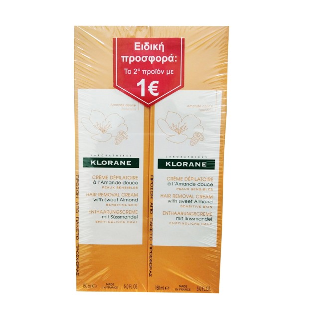 Klorane Creme Depilatoire Απαλή Αποτριχωτική Κρέμα με Γλυκό Αμύγδαλο PROMO ΤΟ 2ο ΠΡΟΪΟΝ 1€, 2 x 150ml