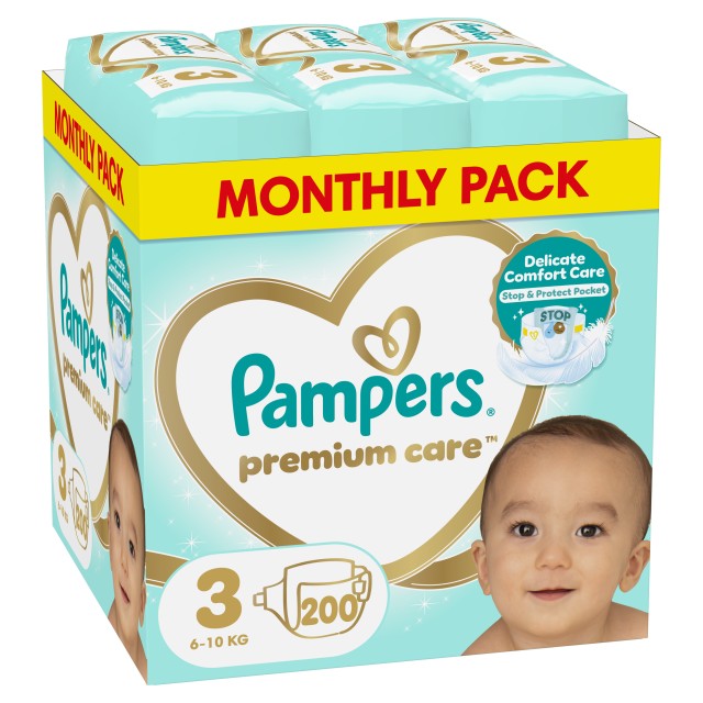 Pampers Premium Care Μέγεθος 3 Monthly Pack (6-10kg) 200 Πάνες