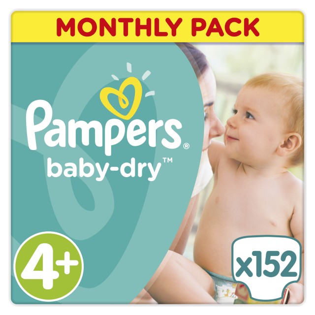 PAMPERS Baby Dry Monthly Pack Maxi Plus 152τεμ Νο 4+ (9-20kg)