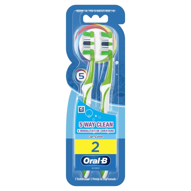 Oral-B Complete 5 Way Clean 40 Medium Μέτρια Οδοντόβουρτσα με 5 Καθαριστικές Ζώνες 1+1τμχ
