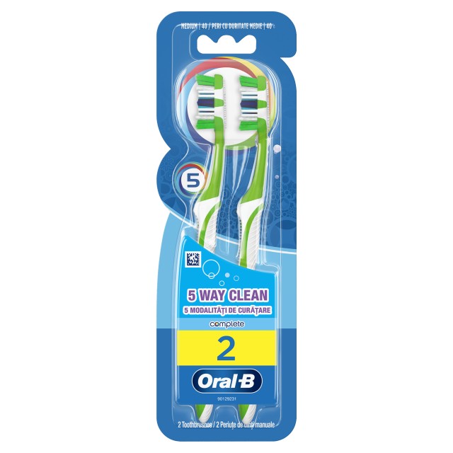 Oral-B Complete 5 Way Clean 40 Medium Μέτρια Οδοντόβουρτσα με 5 Καθαριστικές Ζώνες 1+1τμχ
