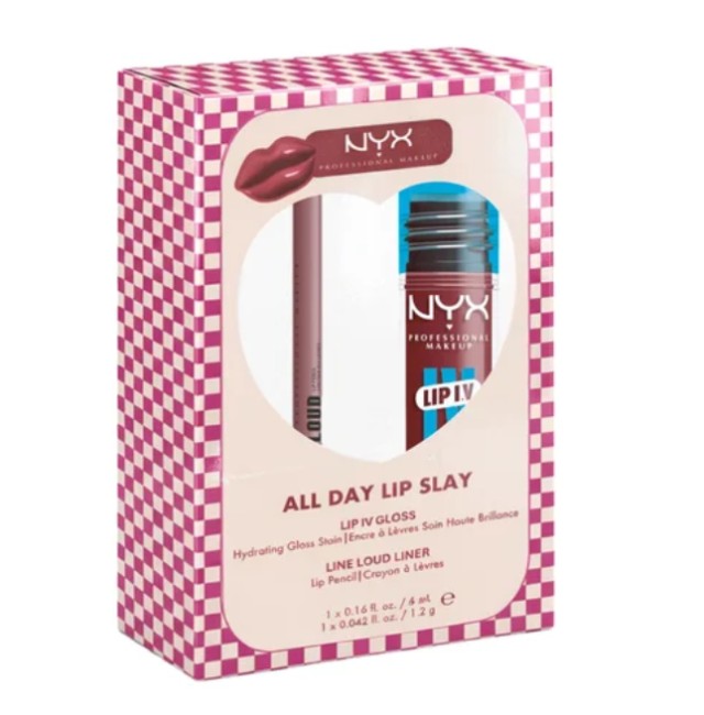 Nyx Professional Makeup Set All Day Lip Slay Lip IV Hydrating Gloss Serum 08 Drippin' In Rose 5ml + Line Loud Lip Liner Pencil 16 Magic Maker 1.2g