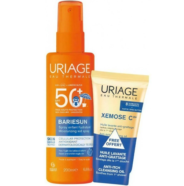 Uriage Set Bariesun Spray SPF50+ Αδιάβροχο Παιδικό Αντηλιακό 200ml + Xemose Cleansing Soothing Oil Καταπραϋντικό Λάδι Καθαρισμού 50ml