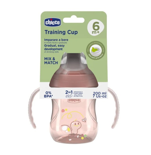 Chicco Training Cup Εκπαιδευτικό Ποτήρη Με Μαλακό Στόμιο Για 6+ Μηνών Poz 200ml