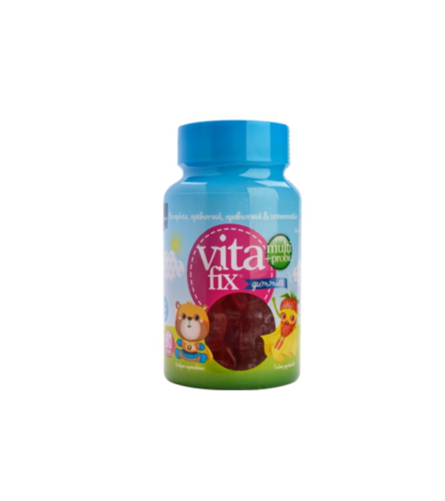 Intermed Multi + Probio VitaFix Gummies Bear Strawberry Παιδικές Πολυβιταμίνες σε Ζελεδάκια με Σχήμα Αρκουδάκι και Γεύση Φράουλα Βαζάκι 60τμχ