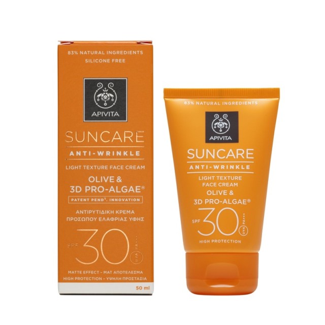 Apivita Suncare Αντηλιακή Αντιρυτιδική Κρέμα Προσώπου Ελαφριάς Υφής SPF30 με ελιά & 3D PRO-ALGAE® 50ml