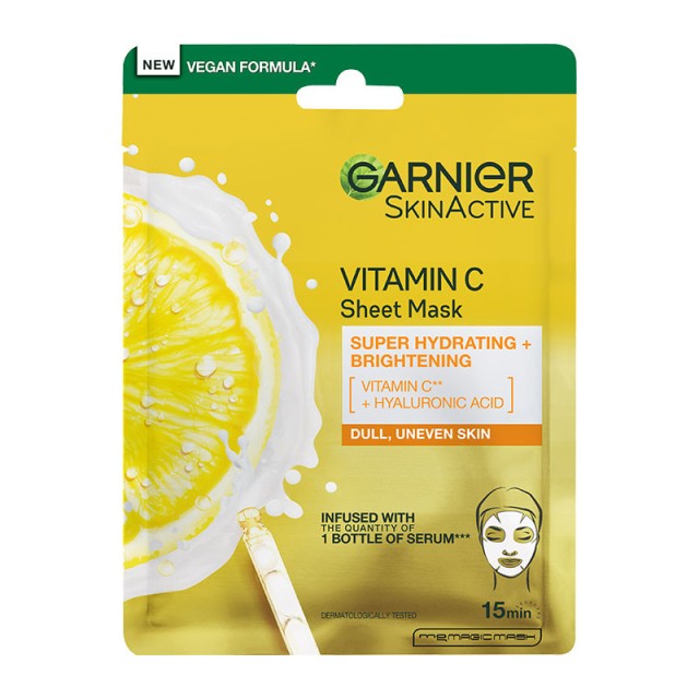 Garnier SkinActive Sheet Mask Viatmin C Υφασμάτινη Μάσκα με Βιταμίνη C 28gr