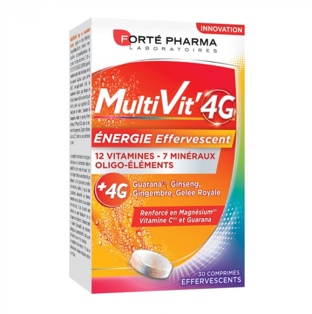 Forte Pharma Multivit 4G Τονωτική Αναβράζουσα Πολυβιταμίνη 30 Αναβράζοντα Δισκία Πλούσια σε Βιταμίνη C