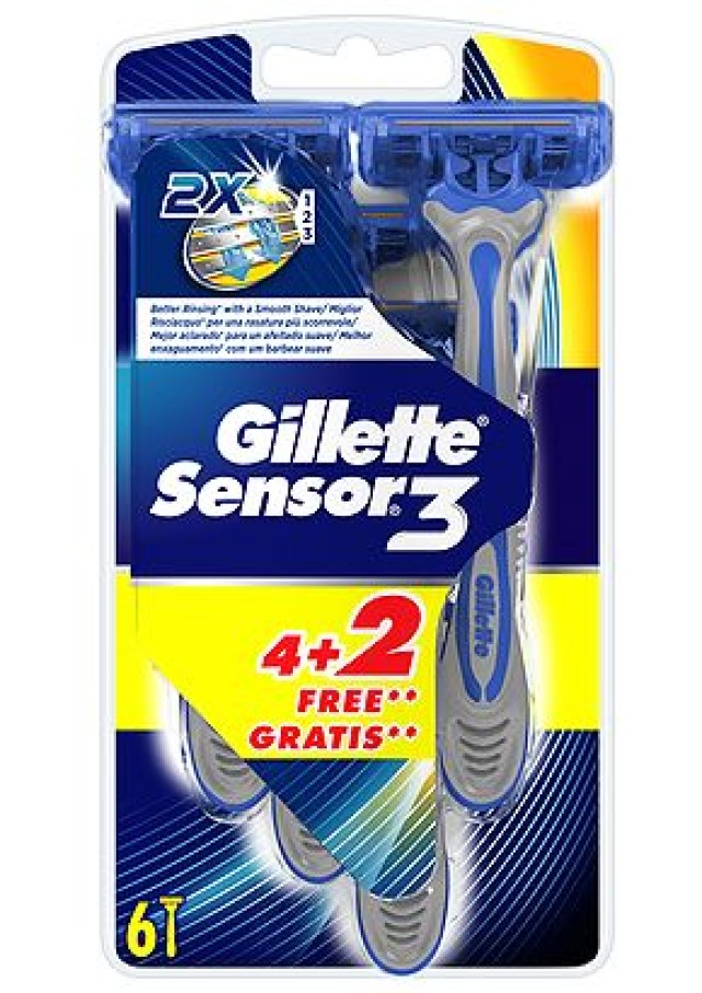 Gillette Sensor 3 Ξυραφάκια μιας χρήσης 6τμχ (4+2 Δώρο)