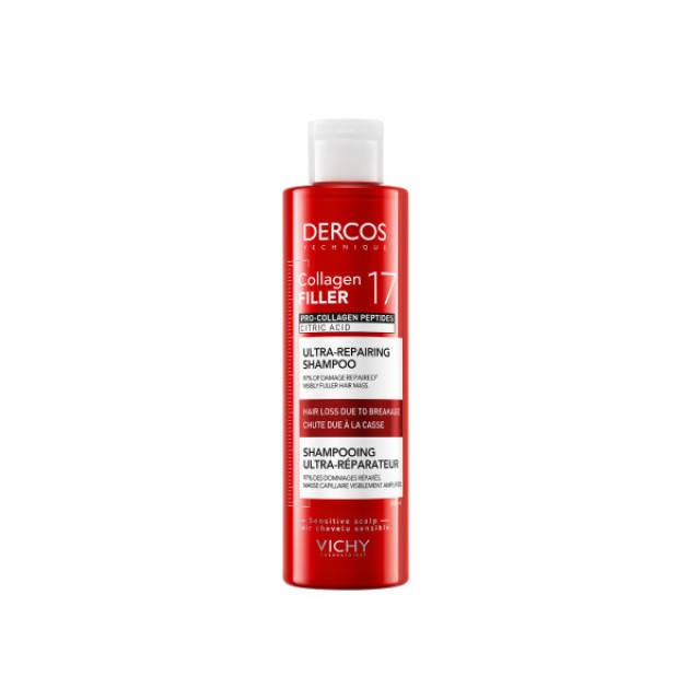 Vichy Dercos Collagen Filler 17 Ultra-Repairing Shampoo Επανορθωτικό Σαμπουάν Μαλλιών κατά του Σπασίματος 200ml