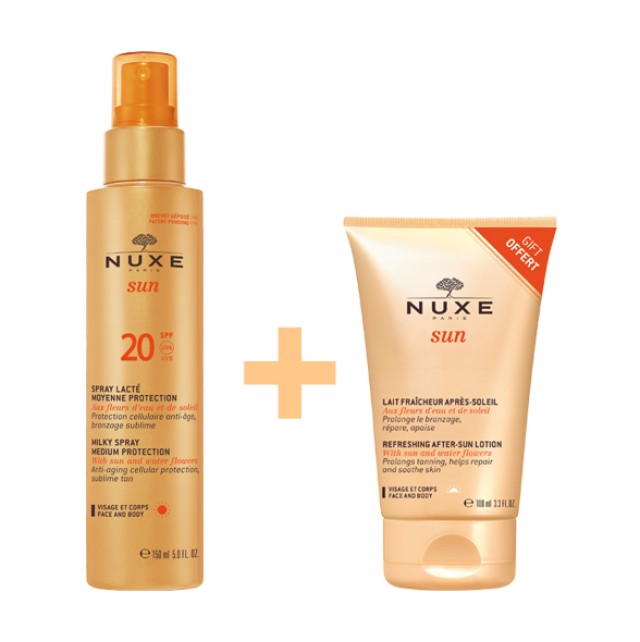 Nuxe Sun Milky Spray Medium Protection SPF20 Αντιηλιακό Γαλάκτωμα για Πρόσωπο & Σώμα 150ml + Δώρο Nuxe Sun After Sun Lotion Πρόσωπο-Σώμα 100ml