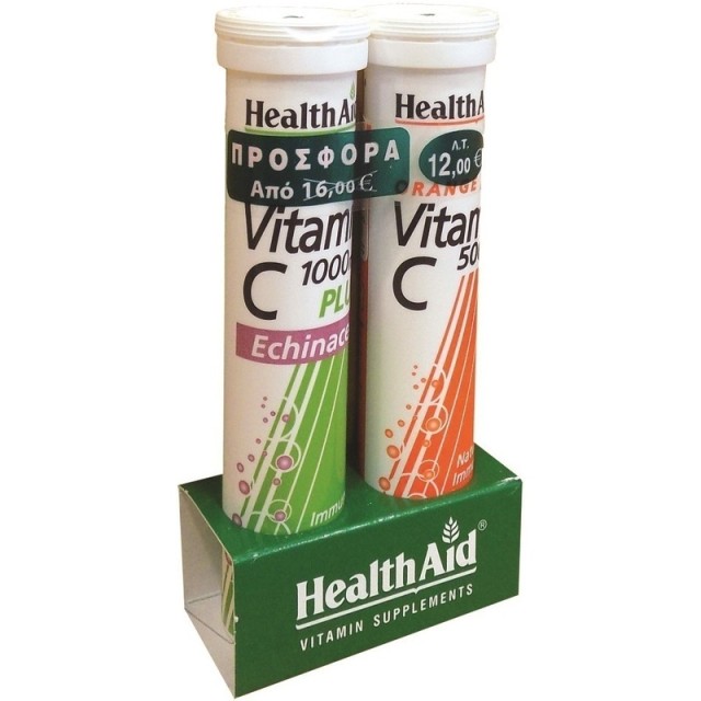 Health Aid Vitamin C Echinacea 1000mg & 500mg Πορτοκάλι 20 & 20 Αναβράζουσες Ταμπλέτες