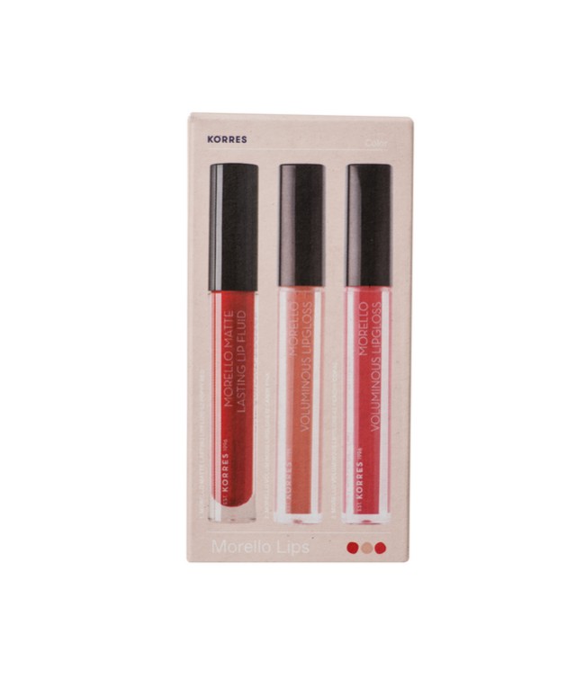 Korres Set Morrello Lips Matte 52 Poppy Red 3.4ml + Lipgloss 12 Candy Pink 3.4ml + Lipgloss 42 Peachy Coral 3.4ml -50%