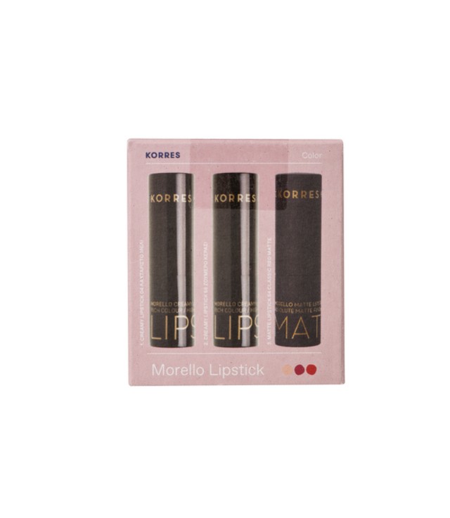 Korres Set Morrello Lipstick Creamy Lipstick 04 Λαχταριστό Μελί 3,5g + 56 Ζουμερό Κερασί 3.5g + Matte Lipstick 54 Classic Red Matte 3.5g -50%